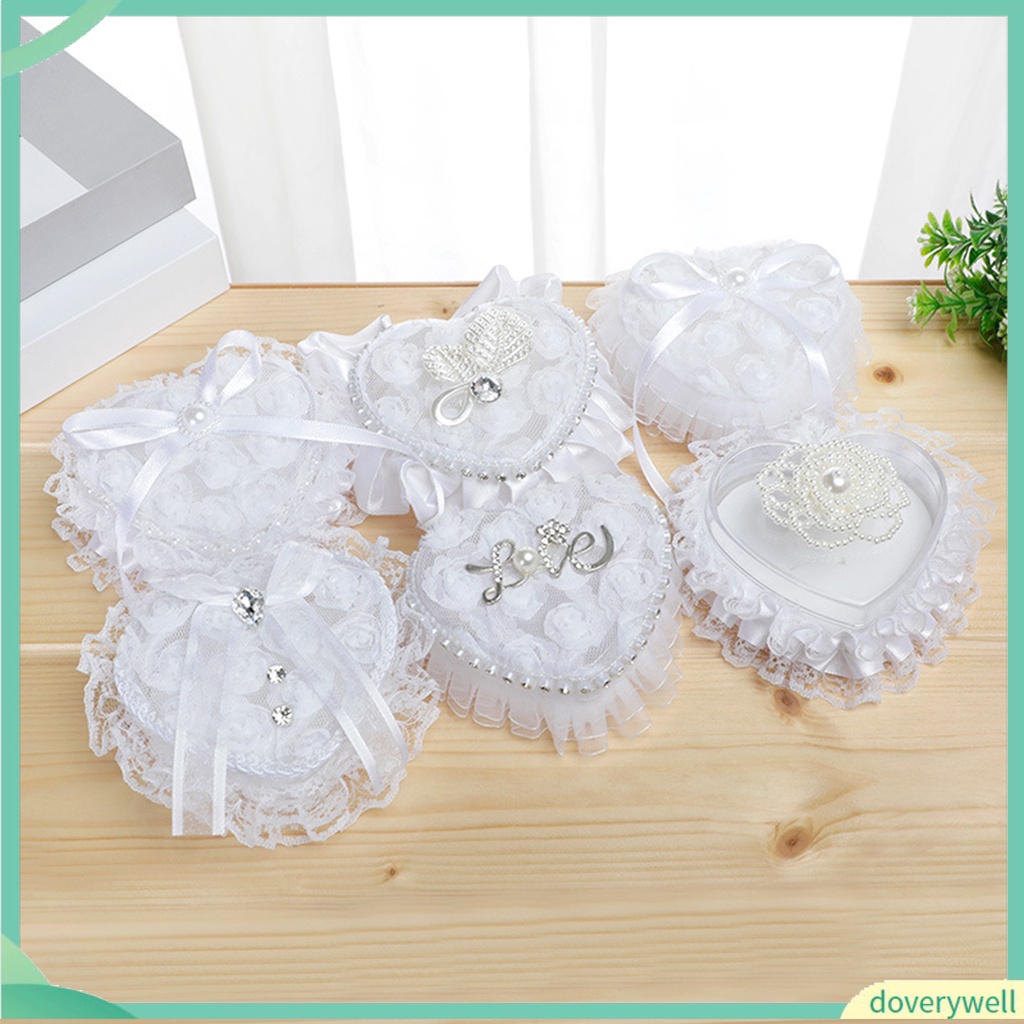doverywell-หมอนรองแหวน-รูปหัวใจ-แต่งลูกไม้-สีขาว-สไตล์โรแมนติก-สําหรับงานแต่งงาน
