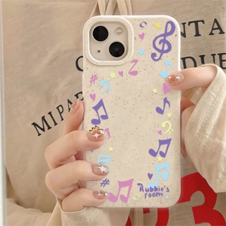 เคสโทรศัพท์มือถือแบบนิ่ม ลายโน้ตดนตรี สีขาวข้าวสาลี สําหรับ iphone 14promax 11 13 12 7 8 Plus X XR XSMax