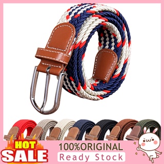 [B_398] Mens Womens Canvas Plain Metal Buckle Woven Stretch Waist Belt Strap