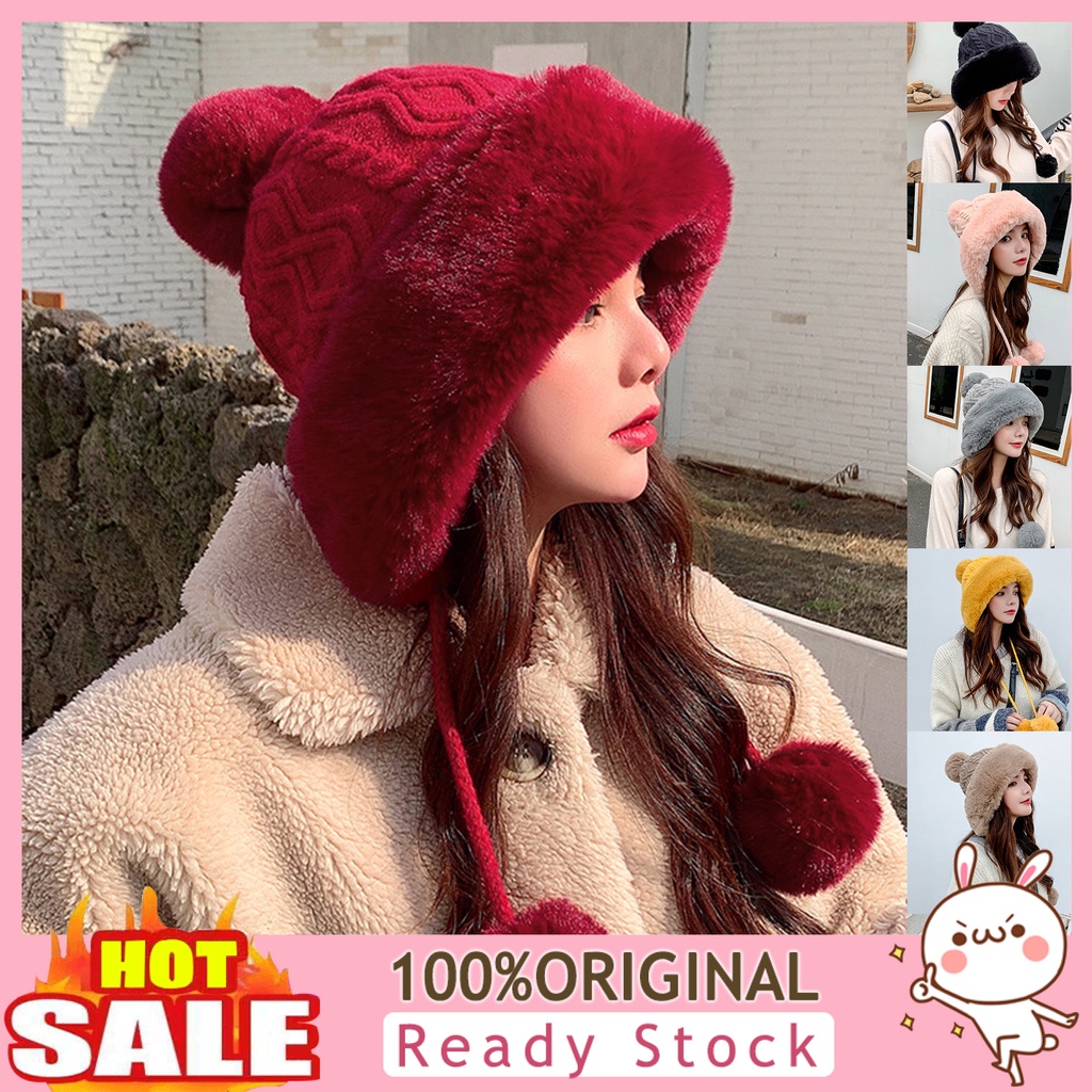 b-398-women-hat-pompoms-thick-winter-pure-color-knitting-cap-for-outdoor