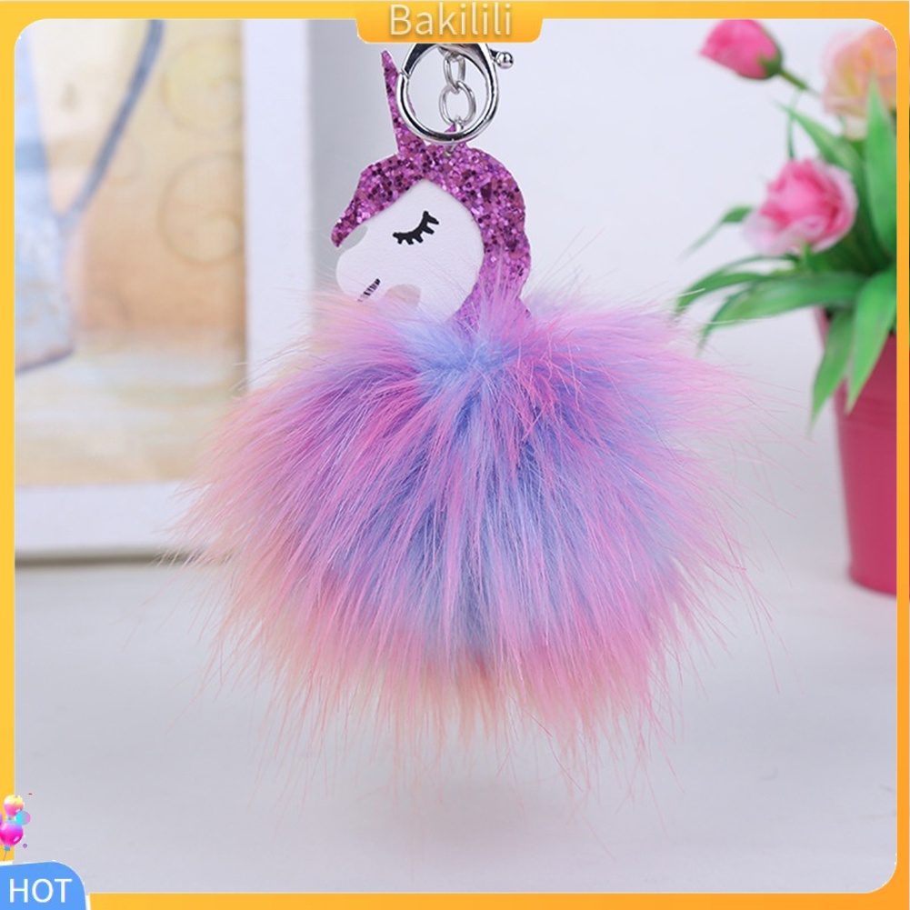 bakilili-cute-fluffy-unicorn-keychain-cute-pompom-fur-car-key-chain-bag-pendant-key-ring