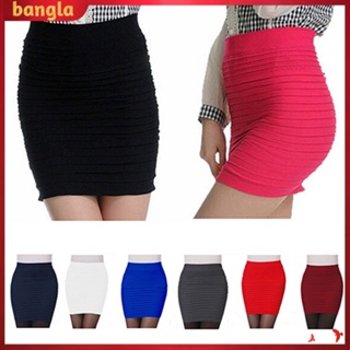 [Bangla] Womens Sexy Pleated Stretch Seamless Bodycon Mini Skirt Short Pencil Dress