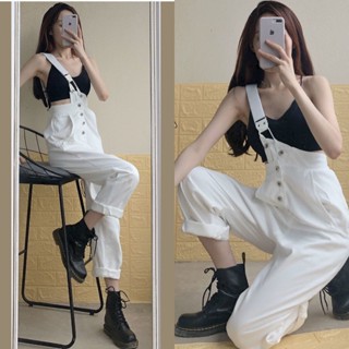 พร้อมส่ง👖S-2XL เวอร์ชั่นเกาหลีขนาดบวกสไตล์วิทยาลัยนักเรียนสีดำ/ขาวหลวมสลิมเอวสูงขากว้างยีนส์หลวมไหล่เดียว