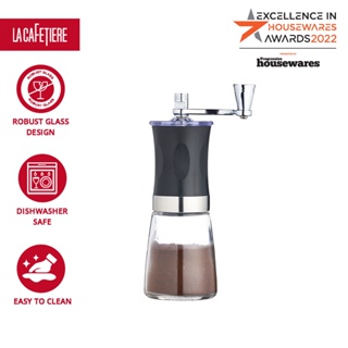 La Cafetiere Hand-Cranked Small Coffee with Manual Assembly Consistency Grind Stainless Steel , Sleek Hand Coffee Bean Burr Mill Great for French Press, Turkish, Espresso ที่บดกาแฟมือหมุน