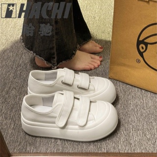 ♨﹉Harchi Velcro รองเท้าผ้าใบผู้หญิง 2023 ใหม่พื้นหนารองเท้าสีขาวขนาดเล็กของผู้หญิงเวอร์ชั่นเกาหลีน่าเกลียดน่ารักหัวใหญ่ร