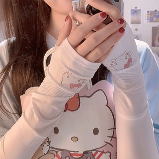 ✉❒▬ใหม่น่ารักผ้าไหมน้ำแข็งแขน kt แมวแขนฤดูร้อนป้องกันแสงแดดบางส่วนป้องกันรังสีอัลตราไวโอเลต JK มือแขนการฝึกอบรมรถแขนแขน