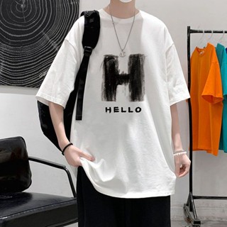 HERMES เสื้อยืดแขนสั้น เปิดไหล่ พิมพ์ลายตัวอักษรภาษาอังกฤษ แบบบาง เข้ากับทุกการแต่งกาย สําหรับผู้ชาย