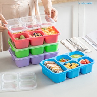 Calciwj 4Pcs 1300ml Bento Box Transparent Lid Large Capacity 5 Grids Design Students Portable