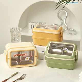 Calciwj Cartoon Pattern Compartment Bento Box with Transparent Lid Handle Double Layer Large Capacity