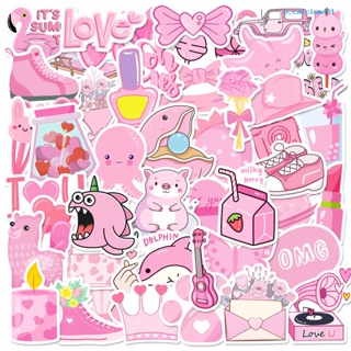 Calciwj 50pcs Pink Preppy Style Girls Graffiti Stickers Waterproof Fade-resistant Decals for Scrapbooking Laptops
