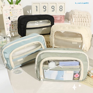 Calciwj Clear Window Pen Bag Large Capacity Multi-pocket Portable Zipper Boys Girls Students Pencil