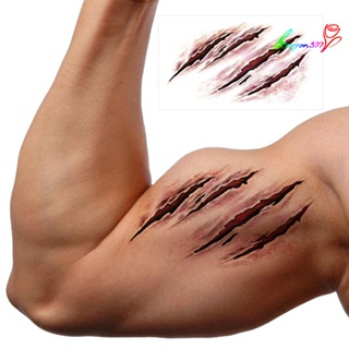 【AG】4Pcs Scars Stickers Horrible Sweat Resistant Waterproof Realistic Bleeding Body Stickers for Face