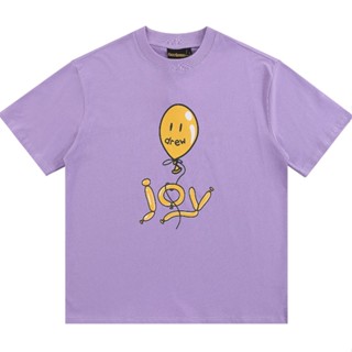 Drew เสื้อยืดลําลอง ผ้าฝ้าย แขนสั้น คอกลม พิมพ์ลายลูกโป่ง JOY ขนาดใหญ่ แฟชั่นฤดูร้อน สําหรับคู่รัก