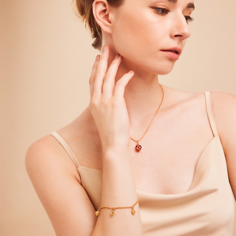ภาพสินค้าjewelry สุภาพสตรีสร้อยคอทองคำ 18k จี้ทองดีไซน์วินเทจลูกปัดสีแดงของขวัญปาร์ตี้ 398n จากร้าน mikana1 บน Shopee ภาพที่ 3