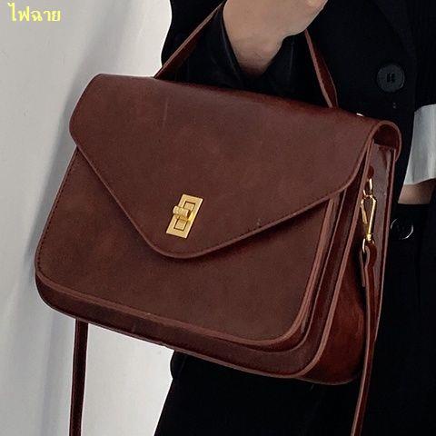 สปอตสินค้า-retro-briefcase-กระเป๋าถือสุภาพสตรีความจุขนาดใหญ่-2023-ใหม่กระเป๋า-messenger-ไหล่เดี่ยว
