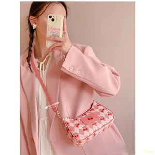 🔥🚀พร้อมส่ง #Rhombus Cherry Underarm Bag Women s French Single Shoulder Messenger Bag