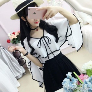 ✸♠◕สีขาวน่าระทึกใจขนาดเล็กเสื้อชีฟองสดผู้หญิงเกาหลีครีมกันแดดเสื้อผ้า 2021 ฤดูร้อนใหม่อารมณ์หลวมผู้หญิงด้านบน