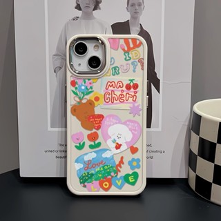 เคสโทรศัพท์มือถือ ซิลิโคน กรอบโลหะ ลายหมี หัวใจ สําหรับ iphone 14ProMax 11 13 12 7Plus 8 X XS Max