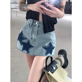 ⚡spot#⚡American retro star A-line skirt women s new hot girl กระโปรงยีนส์น้ำ