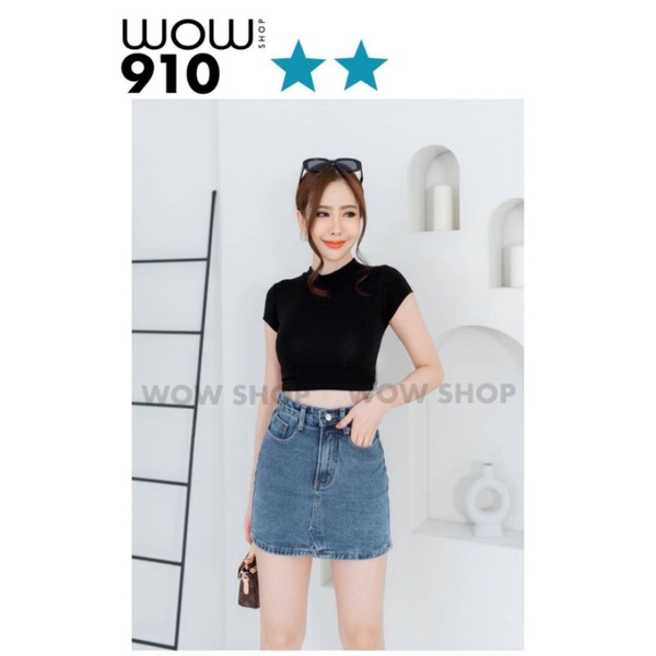 910กระโปรงยีนส์สั้นผ้ายืดเอวสูงสวยมากๆดูดีดูแพง