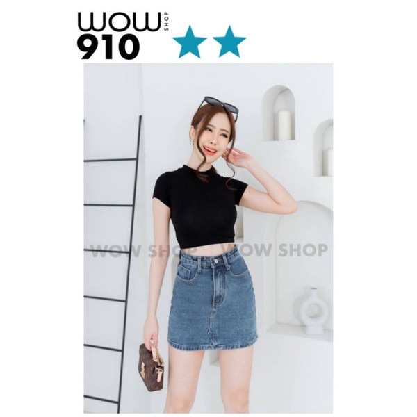 910กระโปรงยีนส์สั้นผ้ายืดเอวสูงสวยมากๆดูดีดูแพง