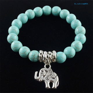 Calciumsp Fashion Natural Turquoise Stone Bead Tibet Silver Tone Elephant Charm Bracelet