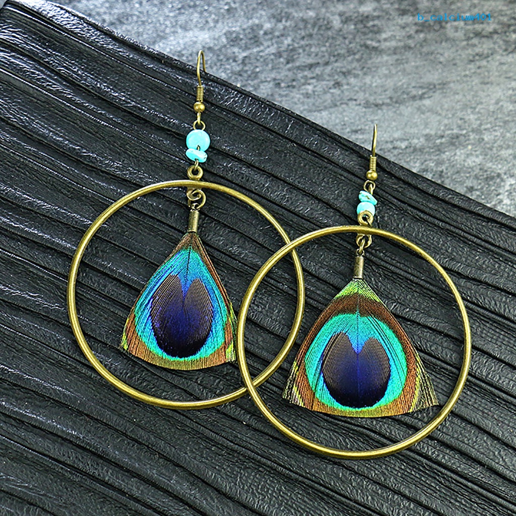 calciumps-peacock-feather-drop-earrings-ethnic-style-women-geometric-shape-circle-hook-earrings-jewelry