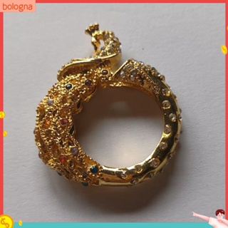 (Bologna) ของขวัญเครื่องประดับผู้หญิงแหวนหมั้นรูปนกยูงฝังอัญมณีปลอม