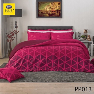 SATIN PLUS ชุดผ้าปูที่นอน พิมพ์ลาย Graphic PP013 สีแดง #ซาติน ชุดเครื่องนอน ผ้าปู ผ้าปูเตียง ผ้านวม ผ้าห่ม กราฟิก