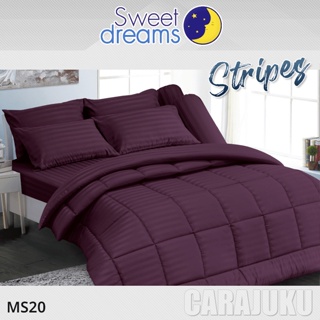 SWEET DREAMS (ชุดประหยัด) ชุดผ้าปูที่นอน+ผ้านวม ลายริ้ว สีม่วง Purple Stripe MS20 #สวีทดรีมส์ ชุดเครื่องนอน ผ้าปู ผ้านวม
