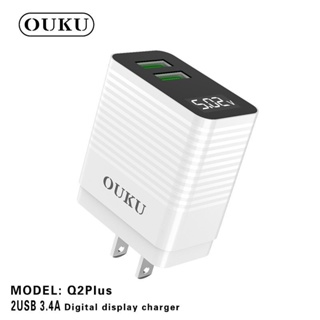 OUKU Q2 PLUS ชาร์จเร็ว ชุดชาร์จพร้อมสาย 3.4A MAX 2USB LED สำหรับ for i/Micro USB/TypeC