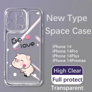 เคสโทรศัพท์มือถือแบบนิ่ม ใส กันรอยเลนส์กล้อง ลายการ์ตูนหมู กุหลาบ แฟชั่น สําหรับ iphone 14 pro max 11 12 13 7 8 Plus X XR XSMax