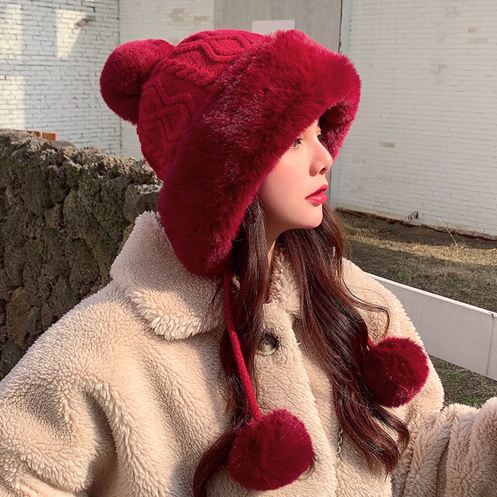 b-398-women-hat-pompoms-thick-winter-pure-color-knitting-cap-for-outdoor