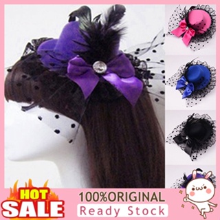 [B_398] Lady Mini Top Hat Bowknot Decor Lace Fascinator Hair Clip Costume Accessory