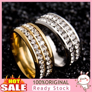 [B_398] Ring Wide-width Fadeless Titanium Double Rows Rhinestone Jewelry for Wedding Party