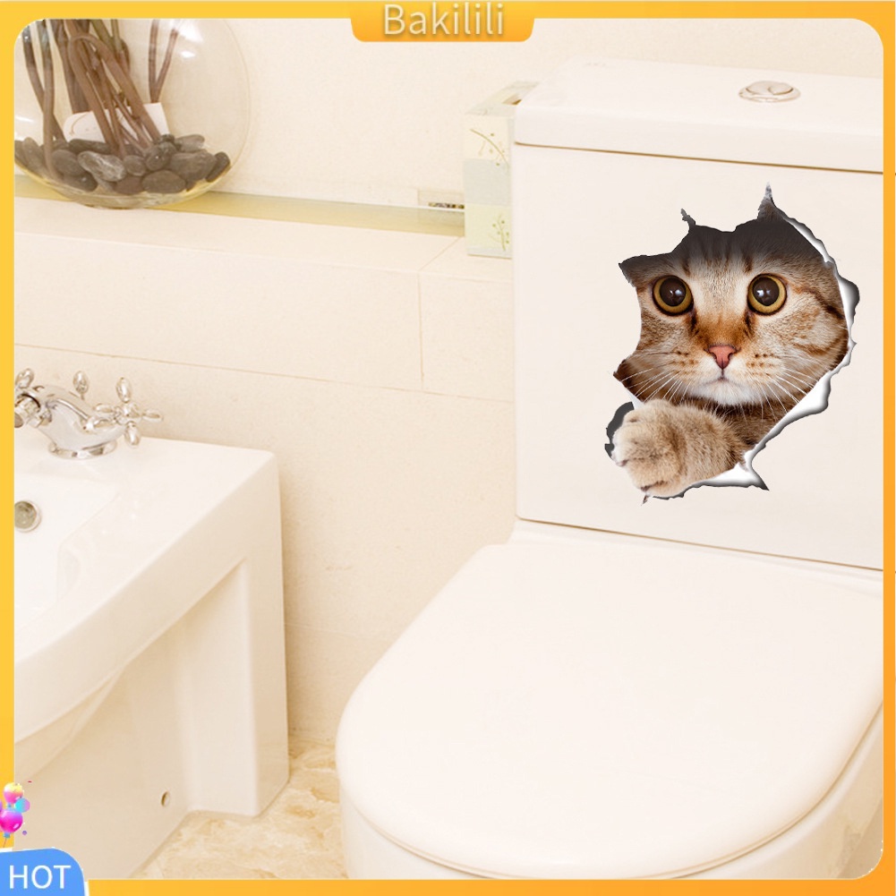 bakilili-สติกเกอร์ติดผนังลายแมวน่ารักสำหรับตกแต่งห้องน้ำ
