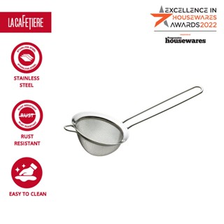 La Cafetiere Stainless Steel Tea Strainer , Single Ear with Long Handle , Hi-tech Strainer Dishwasher safe - Silver กระชอนสแตนเลส