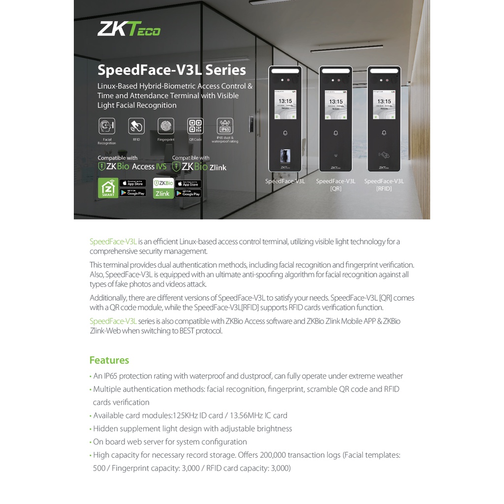 zkteco-speedface-v3l-access-control-device-อุปกรณ์ควบคุมประตู-รับประกัน-2-ปี