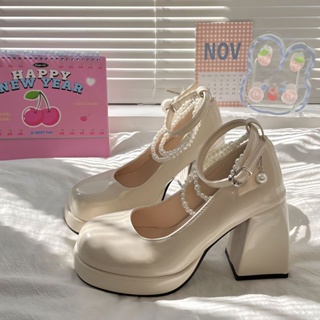 ✠▩ITIM Spring Versatile Niche French High Heels Women 2023 Fairy Wind Mary Jane Waterproof Platform Barbie Shoes Trend