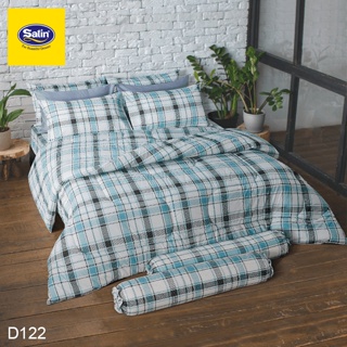 SATIN ชุดผ้าปูที่นอน พิมพ์ลาย Graphic D122 สีฟ้าอ่อน #ซาติน ชุดเครื่องนอน ผ้าปู ผ้าปูเตียง ผ้านวม กราฟฟิก