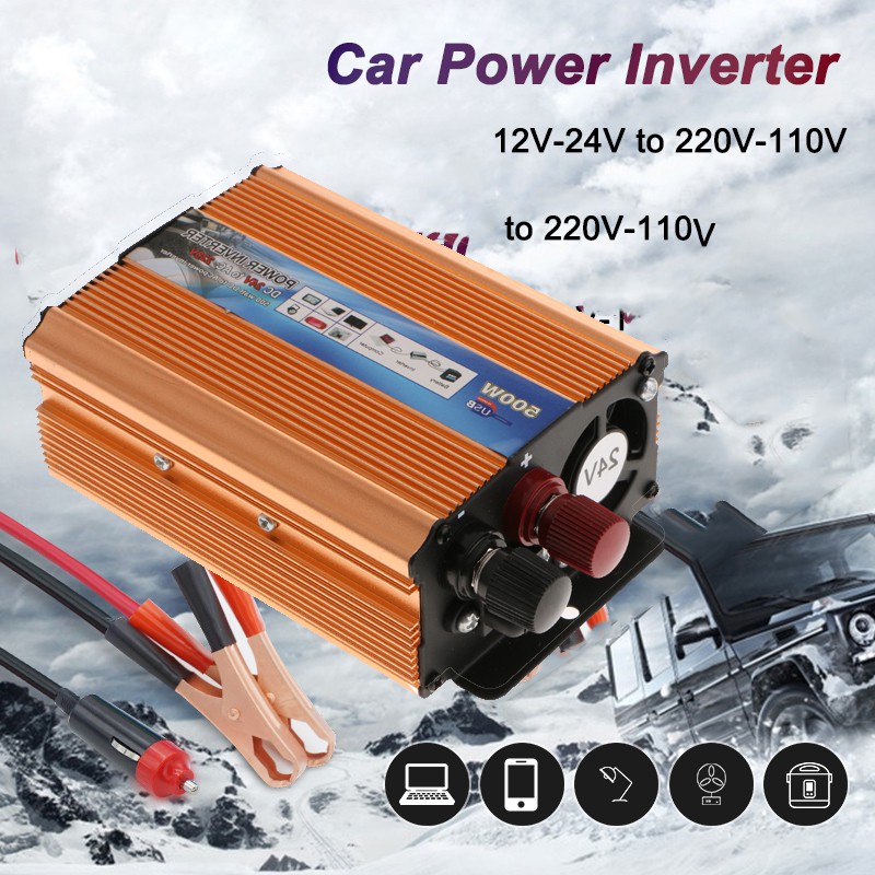500W Solar car Power Inverter Converter 24V to 220V Cars Voltage ...