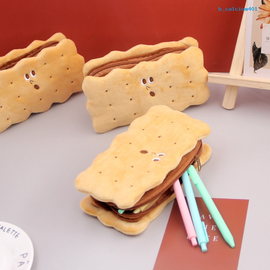 calciwj-stationery-pouch-lovely-sandwich-biscuit-shape-strong-zipper-large-capacity-reusable-stationery-storage