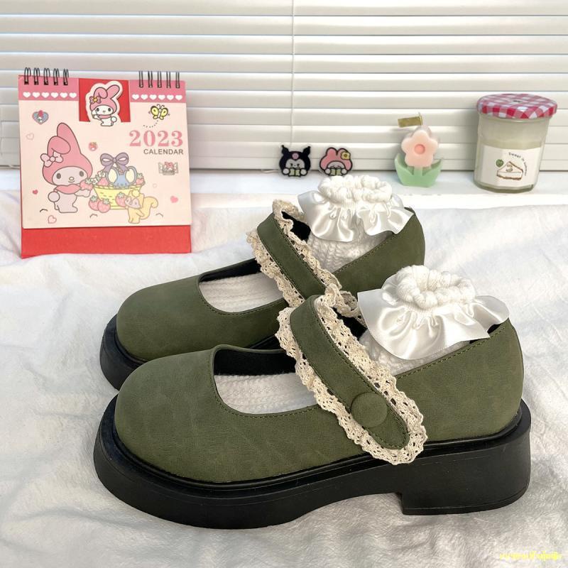 hot-sale-รองเท้าแมรี่เจนผู้หญิงสีเขียวย้อนยุครองเท้าหนังกระโหลกญี่ปุ่นขนาดเล็กพื้นหนารองเท้า-jk
