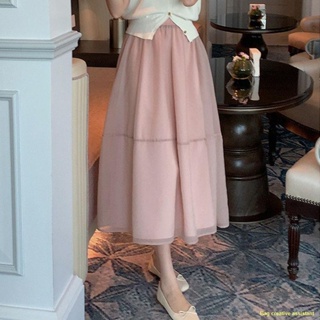 พร้อมส่ง #🔥Organza all-match skirt กระโปรงตาข่ายฟูฟ่องทรงเอความยาวปานกลางของผู้หญิง