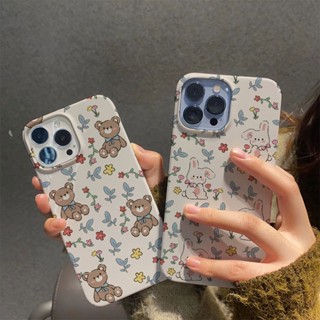 ฟิล์มแข็ง เคส iphone 14promax 11 13 12 7Plus 8 X XS Max หมี กระต่าย น่ารัก ดอกไม้ ป้องกัน กันกระแทก