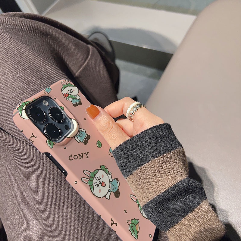 ฟิล์มแข็ง-เคส-iphone-14promax-11-13-12-7plus-8-x-xs-max-การ์ตูนหมีบราวน์-กระต่าย-ป้องกัน-กันกระแทก