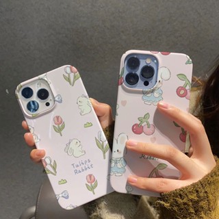 ฟิล์มแข็ง เคส iphone 14promax 11 13 12 7Plus 8 X XS Max เชอร์รี่ ดอกทิวลิป กระต่าย กันกระแทก