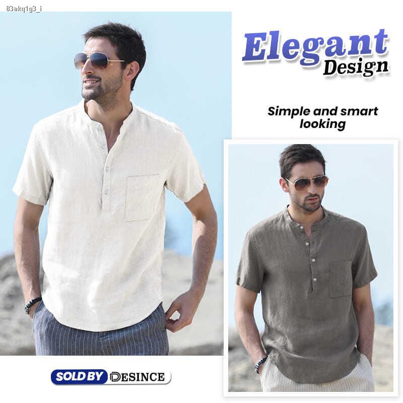 desince-men-shirt-button-top-v-neck-man-kurta-smart-casual-short-sleeve-t-shirt-baju-lelaki-baju-lengan-pendek-mt-0