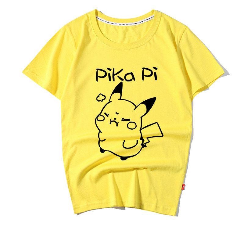 แนวโน้ม-เสื้อยืดคอตตอน-100-pokemon-อะนิเมะเสื้อยืด-pikachu-แขนสั้นเสื้อยืดผู้ชายและผู้หญิงเสื้อยืดสีขาวสีชมพูสีเหลืองผ