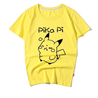 แนวโน้ม เสื้อยืดคอตตอน 100% ▫Pokemon อะนิเมะเสื้อยืด Pikachu แขนสั้นเสื้อยืดผู้ชายและผู้หญิงเสื้อยืดสีขาวสีชมพูสีเหลืองผ